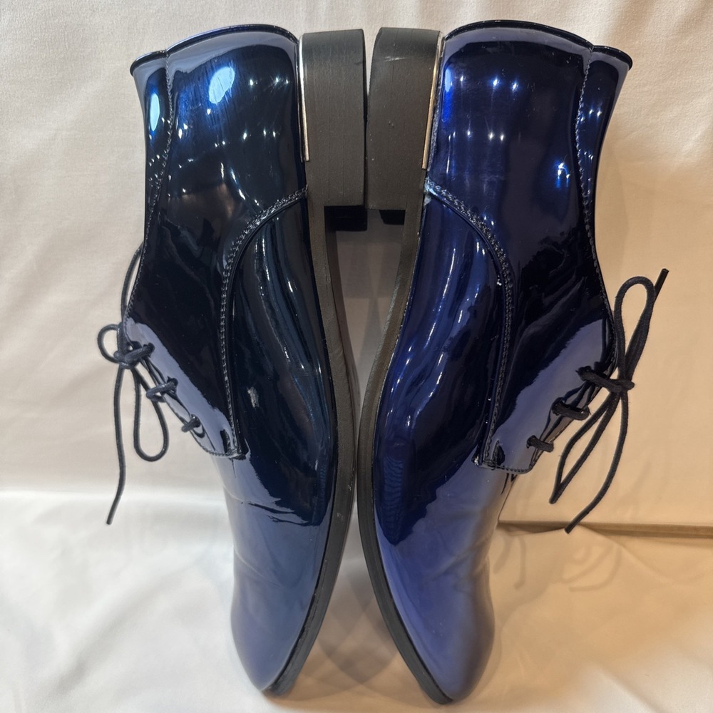 Men's Metallic Cobalt Blue Patent Leather Derby Dress Shoes EU46US12 Lace Up - Picture 7 of 16